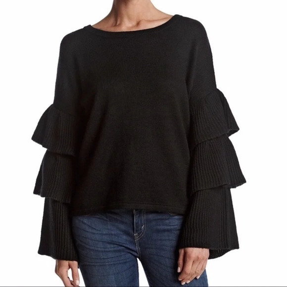 Cupio | Black Ruffle Tier Sleeve Sweater Small - Picture 1 of 6
